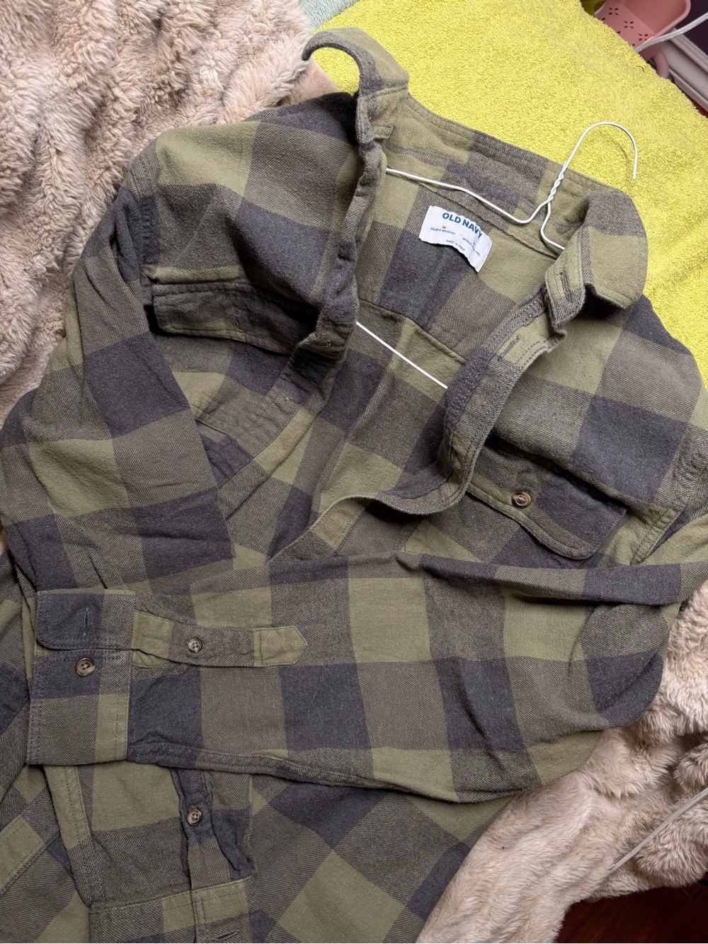 Old Navy Olive & Charcoal Plaid Flannel Shirt